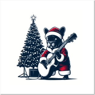 French Bulldog Playing Guitar Christmas Posters and Art